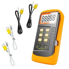 Handheld Thermocouple Thermometer, 2 Channels K Type Thermocouple Probe and 4 Thermocouples, Measuring Range -50 to 1300°C(-58 to 2372°F),Contains 2 Stainless Steel K Type Thermocouple Probe