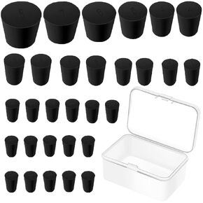 30 Pack Black Rubber Stoppers, Assorted Solid Lab Plugs Hole Plugs - Sizes 000# to 8#, 11 Varied Sizes Tapered Lab Bungs for Lab, Industrial, and Craft Use