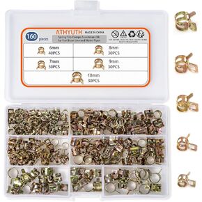 160pcs 6-10mm Silicone Vacuum Fuel Hose Line Spring Clip Clamp Spring Band Type Action Fuel Pipe Clamps Low Pressure Air Clip Clamp Assortment Kit