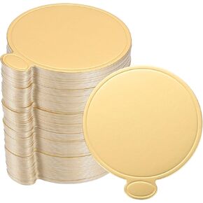 uxcell 200pcs Mini Cake Boards, Mousse Cake Cardboards Round Cake Bases Plates Cupcake Dessert Displays Base Tray for Cupcakes, Cakes, Dessert Base - Grease Proof (Gold)