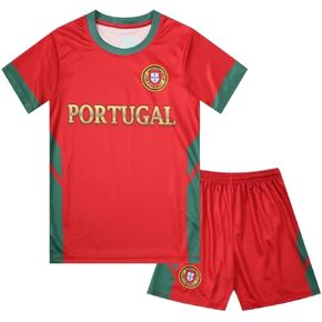 Portugal Kids Boys Youth Sports Soccer Football Kit Jersey Shirt Shorts Set