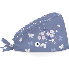 Butterflies Abstract Flowers Working Cap with Button Sweatband Bouffant Hats Adjustable Scrub Caps for Women Men