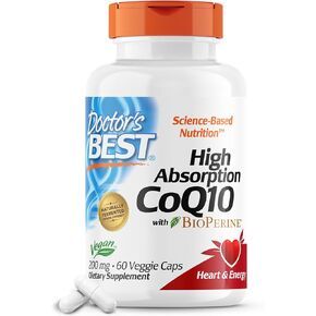 Doctor's Best High Absorption CoQ10 with BioPerine, Vegan, Gluten Free, Naturally Fermented, Heart Health & Energy Production, 100 mg 60 Veggie Caps