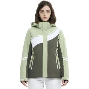 Ski Jacket Women Snowboard Coat Fitted Slim Fit Snow Short Windproof Waterproof Insulated Warm Removable Hood