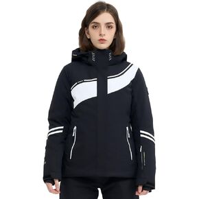 Ski Jacket Women Snowboard Coat Fitted Slim Fit Snow Short Windproof Waterproof Insulated Warm Removable Hood