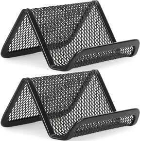 MaxGear Business Card Holder for Desk Metal Business Card Display Holders Mesh Business Cards Holder Stand 3 Pack Desktop Name Card Organizer, Capacity: 50 Cards, Black