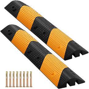 Rubber Speed Bumps for Road, 2 Pack 2 Channel 78.7'' Total Long Speed Bump, Speed Bumps Rated 44000 LBS Load Capacity, Speed Bumps with 8 Bolt Spikes Anchors for Asphalt Concrete Gravel Driveway