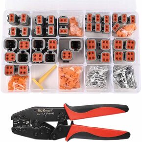 JRready Deutsch Connector Kit DTM Series, 2 3 4 6 8 12 Pin Gray Waterproof DTM Connectors, Deutsch Crimp Tool ACT-LY-20DTM, Size 20 Stamped Contacts (16-22 AWG), ST6331-20DTM