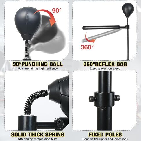 قضيب ملاكمة دوار بزاوية 360 درجة مع كرتين، وحقيبة ملاكمة، وكرة ملاكمة للتدريب مع قضيب عاكس، ارتفاع قابل للتعديل، للبالغين والأطفال in Kuwait