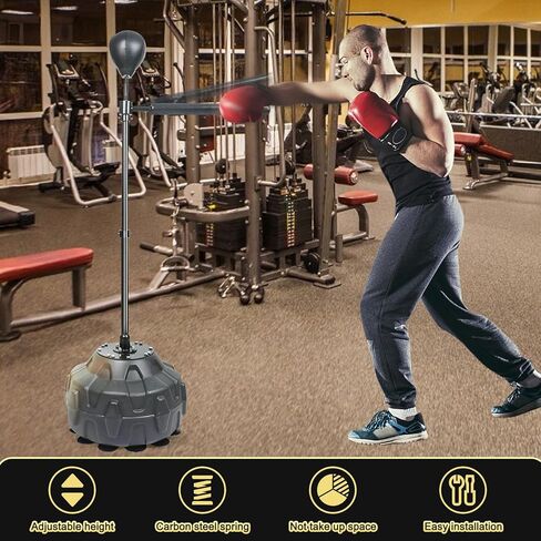 قضيب ملاكمة دوار بزاوية 360 درجة مع كرتين، وحقيبة ملاكمة، وكرة ملاكمة للتدريب مع قضيب عاكس، ارتفاع قابل للتعديل، للبالغين والأطفال in Kuwait