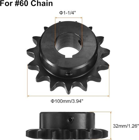 uxcell #60 Chain Roller Sprocket B Type, 1-1/4" Bore 15 Tooth Single Strand Chain Sprocket, Carbon Steel, Keyway with Set Screws in Saudi Arabia