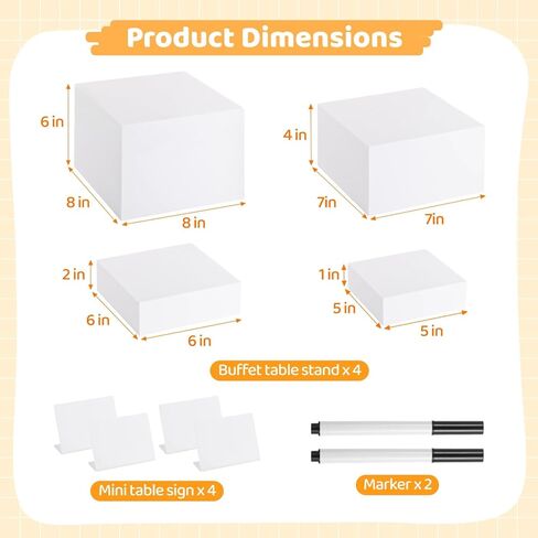 4 قطع من رافعات البوفيه من yeesport، رافعات طعام مقاس 5/6/7/8 بوصة لطاولة البوفيه، وحوامل عرض لتقديم الأطعمة والحلويات، وصناديق مكعبات أكريليك للمناسبات والحفلات، ورافعات التعشيش مع قيعان مجوفة in Kuwait