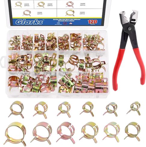 Glarks 121Pcs 12 Sizes 7-22mm Spring Band Type Clips Fuel Silicone Vacuum Hose Pipe Clamp Low Pressure Air Clip Clamp Fasteners Assortment Kit with 1Pc Clic-R Hose Clamp Pliers in Saudi Arabia