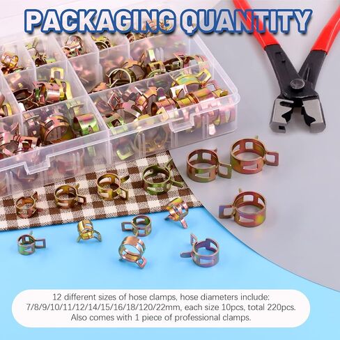Glarks 121Pcs 12 Sizes 7-22mm Spring Band Type Clips Fuel Silicone Vacuum Hose Pipe Clamp Low Pressure Air Clip Clamp Fasteners Assortment Kit with 1Pc Clic-R Hose Clamp Pliers in Saudi Arabia