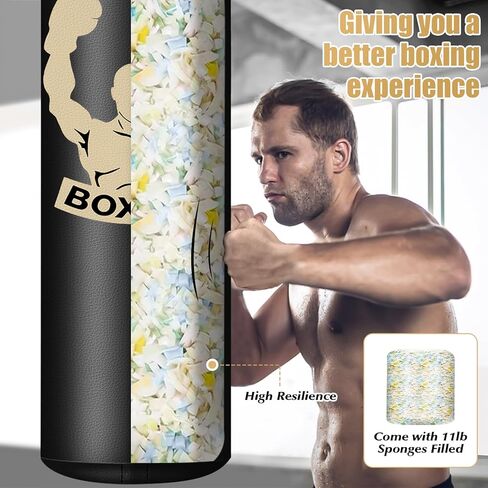 كيس ملاكمة مملوء للبالغين، حقيبة معلقة من جلد البولي يوريثان بطول 4 أقدام مع حشو إسفنجي 11 رطل وقفازات 12 أونصة، حقيبة ركل ثقيلة معدات ملاكمة لتدريب الكاراتيه كيك بوكسينغ في صالة الألعاب الرياضية المنزلية in Kuwait