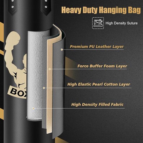 كيس ملاكمة مملوء للبالغين، حقيبة معلقة من جلد البولي يوريثان بطول 4 أقدام مع حشو إسفنجي 11 رطل وقفازات 12 أونصة، حقيبة ركل ثقيلة معدات ملاكمة لتدريب الكاراتيه كيك بوكسينغ في صالة الألعاب الرياضية المنزلية in Kuwait