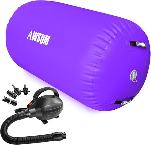 AWSUM 4ft L x 3ft Diam الجمباز الهواء الأسطوانة تراجع حصيرة برميل Backbend المدرب لصالة الألعاب الرياضية معدات نفخ مع مضخة كهربائية in Kuwait
