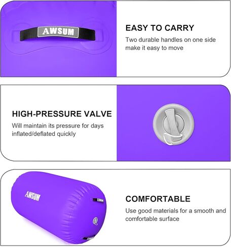 AWSUM 4ft L x 3ft Diam الجمباز الهواء الأسطوانة تراجع حصيرة برميل Backbend المدرب لصالة الألعاب الرياضية معدات نفخ مع مضخة كهربائية in Kuwait