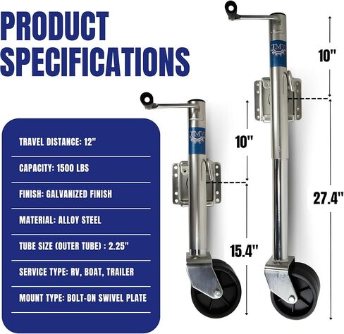 Jeremywell 1500lbs Trailer Jack with Double Wheel, Adjustable 12" Lift Travel, Boat On for Boat RV Utility, Swivel Tongue Towing Dual Wheel in Kuwait