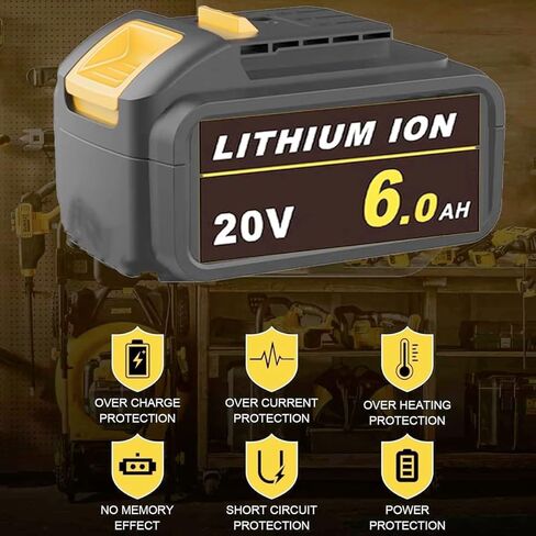 2 قطعة بطارية 6.0 أمبير 20 فولت DCB205 بديلة لبطارية ليثيوم أيون ديوالت 20 فولت DCB203 DCB204 سلسلة DCB205 مع ضوء مؤشر LED مناسب للصنفرة المدارية DCW210B in Kuwait