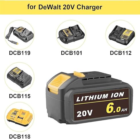 2 قطعة بطارية 6.0 أمبير 20 فولت DCB205 بديلة لبطارية ليثيوم أيون ديوالت 20 فولت DCB203 DCB204 سلسلة DCB205 مع ضوء مؤشر LED مناسب للصنفرة المدارية DCW210B in Kuwait