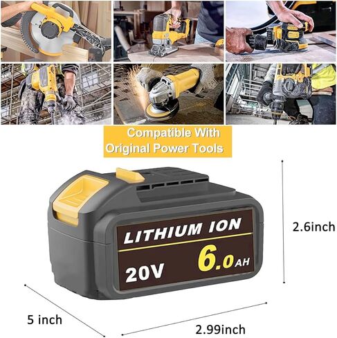 2 قطعة بطارية 6.0 أمبير 20 فولت DCB205 بديلة لبطارية ليثيوم أيون ديوالت 20 فولت DCB203 DCB204 سلسلة DCB205 مع ضوء مؤشر LED مناسب للصنفرة المدارية DCW210B in Kuwait