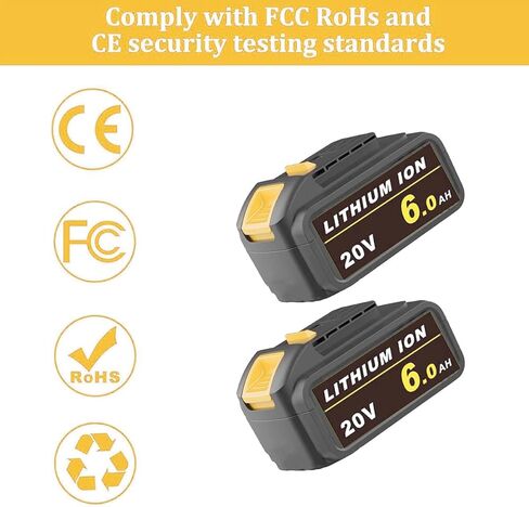 2 قطعة بطارية 6.0 أمبير 20 فولت DCB205 بديلة لبطارية ليثيوم أيون ديوالت 20 فولت DCB203 DCB204 سلسلة DCB205 مع ضوء مؤشر LED مناسب للصنفرة المدارية DCW210B in Kuwait