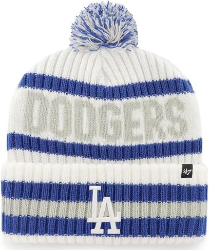 47 MLB Unisex-Adult White Officially Licensed Primary Logo Bering Sport Knit Cuffed Pom Beanie Cold Weather Hat in Saudi Arabia