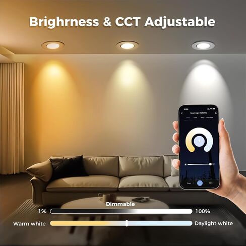 6 Pack 2 Inch Smart LED Recessed Lighting, 5W WIFI Recessed LED Lights, Dimmable RGB & CCT 2700-6500K Color Changing, 110V Recessed Light Compatible with Alexa and Google Home, with LED Driver in Saudi Arabia