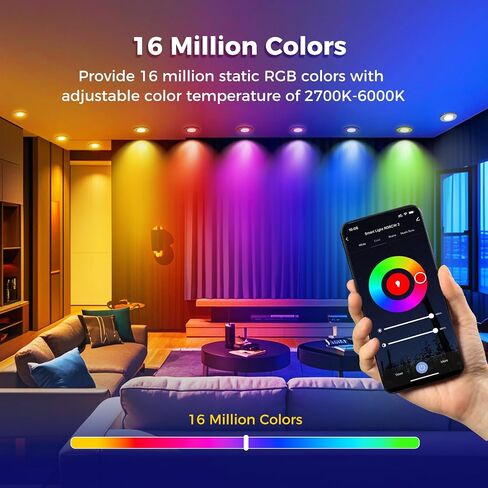 6 Pack 2 Inch Smart LED Recessed Lighting, 5W WIFI Recessed LED Lights, Dimmable RGB & CCT 2700-6500K Color Changing, 110V Recessed Light Compatible with Alexa and Google Home, with LED Driver in Saudi Arabia