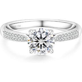 KRKC&CO Moissanite Rings for Women, 1 CT Lab Created Diamond Engagement Solitaire Rings, D Color VVS1 Clarity Brilliant Round Cut, White Gold Plated S925 Sterling Silver, Promise