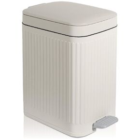 rejomiik Small Bathroom Trash Can with Lid Slim Soft Close Garbage Can Step Wastebasket Container Trash Bin for Office Bedroom Kitchen Living Room (1.9 Gallon White)