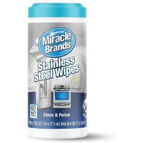 MiracleWipes for Stainless Steel, Great for Kitchen and Appliances, Including Oven, Refrigerator, Dishwasher, Microwave, Sink, Hood, Grill, Removes Fingerprints and Smudges - 60 Count