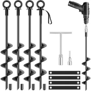 18 Inch Ground Anchors 4 Packs Heavy Duty Fully Welded Trampoline Stakes Screw in Anchors for Swing Set High Wind Tent Hurricane Carport, Shed,Mobile Home