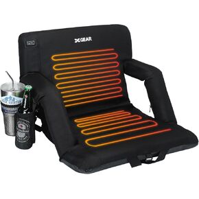XGEAR Heated Stadium Seats with Back Support Water Resistant and Lightweight Stadium Chair，Upgraded 3 Levels of Heat， 6 Reclining Positions Adjustable Foldable Chair