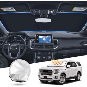 T TGBROS Windshield Sun Shade Custom Fit for 2021-2023 2024 GMC Yukon, Yukon XL Accessories Foldable Sun Shield Reflective Polyester Sun Visor Cover Block Heat and Sun Protection