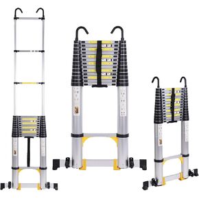 Telescoping Extension Ladder 20.3FT, Aluminum Lightweight Extension Ladder with Locking Mechanism,Heavy Duty RV Collapsible Ladder for Household, Outdoor Work 330 lbs Load