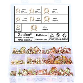 160Pcs Spring Band Type Action Fuel/Silicone Vacuum Hose Pipe Clamp 6-17mm Low Pressure Air Clip Clamp Assortment Kit (6mm 7mm 9mm 10mm 11mm 14mm 16mm 17mm)