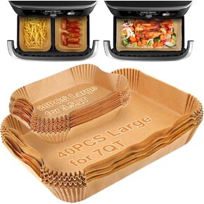 BYKITCHEN Air Fryer Liners for Ninja Foodi DZ071 7-QT/ 11-QT/Instant 9 Qt DualZone FlexBasket Air Fryer, 100pcs Small Air Fryer Dual Liners & 50pcs Large Papers for 7-qt/11-qt Megazone