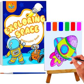 JUNQIU 5Pack Water Color Paint Sets for Kids, Paint With Water Books for Kids Ages 4-8, Pocket Watercolor Painting Book, Arts and Crafts Kit for Girls Boys Coloring with Brush
