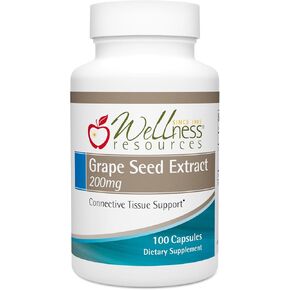 Wellness Resources Grape Seed Extract Supplement, Highest Potency 95% OPC, Supports Collagen Integrity, Vein Health, and Immunity (100 Capsules, 200mg per Capsule)