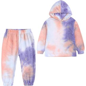 Toddler Girls 2 Piece Outfits Tie Dye Hoodie Sweatshirt and Sweatpants Little Kids Athletic Pullover Jogger Sets