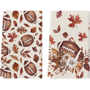 Artoid Mode Maple Leaves Football Kitchen Towels Dish Towels, 18x26 Inch Bowknot Fall Flower Thanksgiving Decoration Hand Towels Set of 2