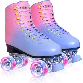 Roller Skates for Women with PU Leather High-top Double Row Rollerskates, Unisex-Adult Indoor Outdoor Derby Skate with Adjustable Fast Braking for Beginner