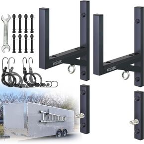 Trailer Ladder Rack,2 Racks Side Mount Steel Ladder Rack for Trailer 300 Lbs Capacity,with Adjustable Bumper,Rubber Pad,Hook,Elastic Rope,Fit for Open and Enclosed Trailer Side Wall (2 Rack)