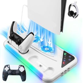 Cooling Station Compatible with PS5 / PS5 Slim Stand with Controller Charging Station, 3 Levels Cooling Fan and 3 Charging Ports Accessories Compatible with Playstation 5 Disc & Digital-Black