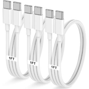 3-Pack [3.3FT+3.3FT+6.6FT] 60W USB C to USB C Cable, Type C to Type C Cable,Fast Charging Cable for iPhone 15/15Plus/15 Pro/15Pro Max，for Galaxy S23 S22, iPad Pro, MacBook Air and More