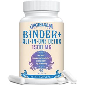 All-In-One Detox Binder Supplement 1500 MG - High Bioavailability, Liver Gut Detox Cleanse with Activated Charcoal, Zeolite & Bentonite Clay for Toxins, Liver, Digestive, 180 Vegan Capsules