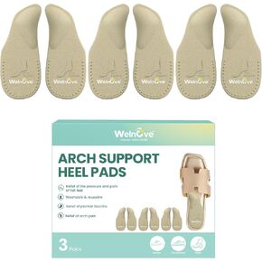 Welnove Arch Support Inserts for Plantar Fasciitis - Self Adhesive Gel Arch Supports for Flat Feet and Foot Pain Relief - Reusable Arch Cushion Pads for Sandals Slipper for Women & Men,3 Colors-Small
