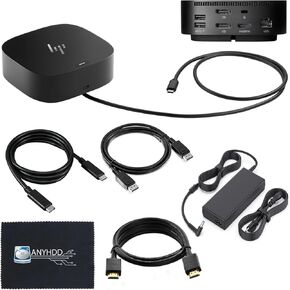 HP USB-C G5-8 in 1 Dock Bundle with 120W Power Adapter - Wired, USB Type-C and Thunderbolt, HDMI, Dual DisplayPort with HDMI Cable + Display Port Cable + USB-C Cable + Microfiber Cloth Included